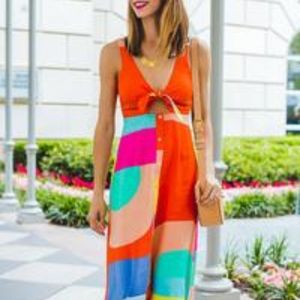Runwaylady Front Tie Striped Printed Maxi Dress